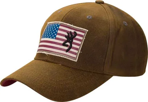 Browning BG CAP LIBERTY WAX FLAG  BUCK MARK LOGO DARK BROWN ADJSTBLE