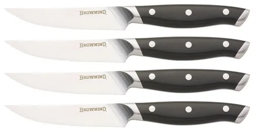 Browning BG KNIFE 4-PC STEAK KNIFE SET 4.25" BLADE W/LEATHER ROLL STH