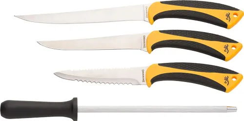 Browning BG KNIFE FILLET COMBO 4-PC SET W/SHARPENING ROD/ROLL SHTH