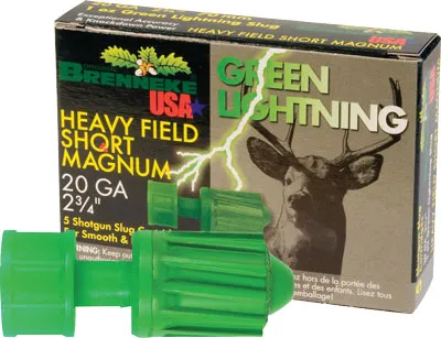 Brenneke BRENNEKE USA 20GA 2.75" GREEN LIGHTNING 1OZ. SLUG 5PK.