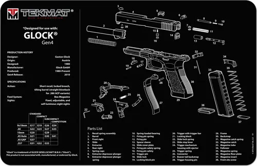 TekMat TEKMAT PISTOL MAT FOR GLK GEN 4 BLK