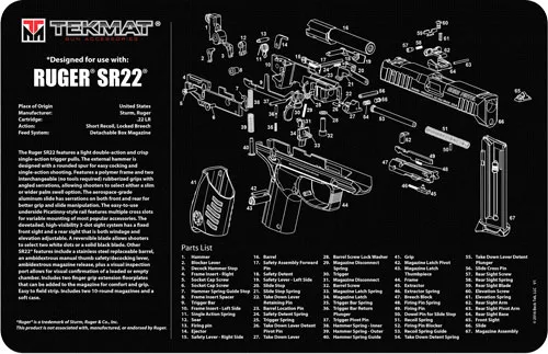 TekMat TEKMAT PISTOL MAT RUGER SR22 BLK