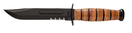 Ka-Bar KA-BAR Full-Size Fixed Army 7in Blk Combo Blade Leather Hndl