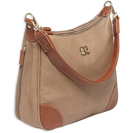 Bulldog Hobo Style Purse Taupe with Tan Trim BDP014