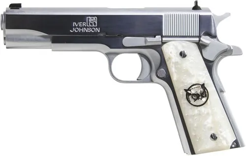 Iver Johnson Firearms IVER JOHNSON 1911A1 .45ACP 5" FS 8RD CHROME WHITE PEARL GRIP