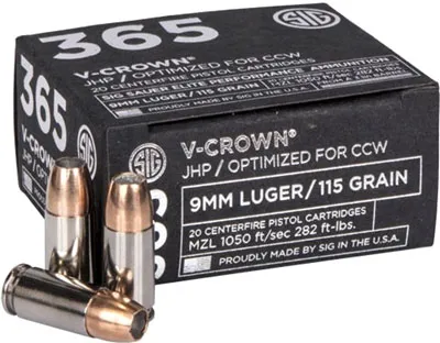 Sig Sauer SIG AMMO 365 9MM LUGER 115GR. ELITE V-CROWN JHP 20-PACK