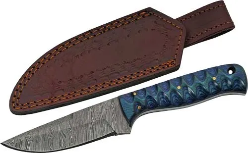 SZCO Rite Edge SZCO RITE EDGE 4" BLUE TWISTED WOOD HUNTER DAMASCUS W/SHTH