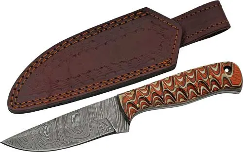 SZCO Rite Edge SZCO RITE EDGE 4" RED TWISTED WOOD HUNTER DAMASCUS W/SHEATH