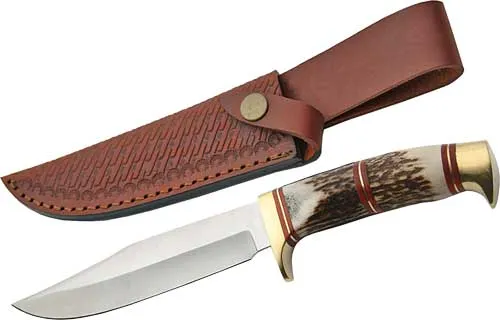 SZCO Rite Edge SZCO STEEL STAG 5.75" STEEL WOLF STAG HUNTER W/SHEATH