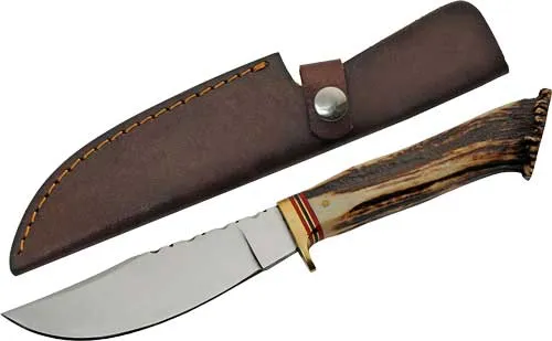 SZCO Rite Edge SZCO STEEL STAG 5" STAG HUNTER DEER ANTLER HANDLE SS BLADE