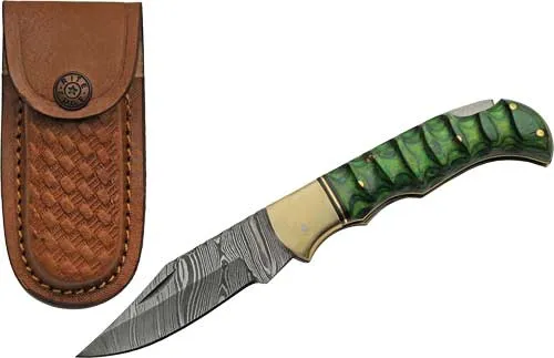 SZCO Rite Edge SZCO RITE EDGE 3" GREEN GROOVED WOOD DAMASCUS LOCKBACK