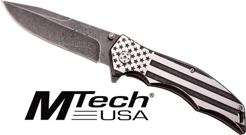 Master Cutlery MC MTECH 3.75" DROP POINT FOLDER BLACK/WHITE FLAG SS