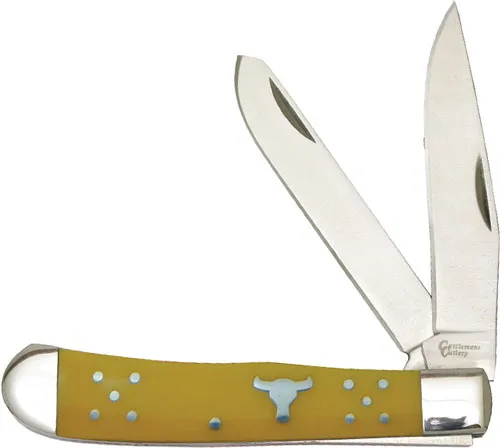 American Buffalo ABKT CATTLEMANS CUTLERY 3.25" YELLOW HANDLE TRAPPER 2-BLADE