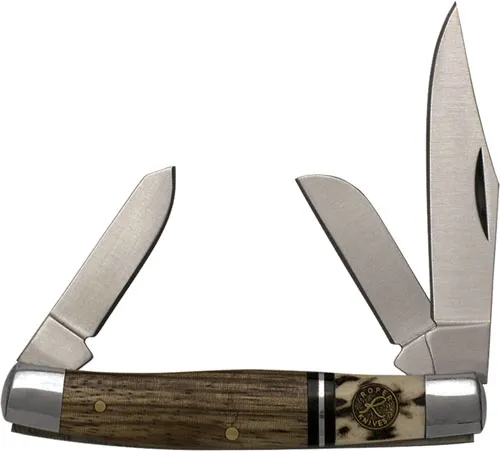 American Buffalo ABKT ROPER SERIES LAREDO STAG STOCKMAN 3-BLADE WOOD HANDLES