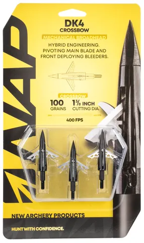 Walkers Game Ear NAP BROADHEAD DK4 XBOW HYBRID 4-BLADE 100GR 1 3/8" CUT 3PK